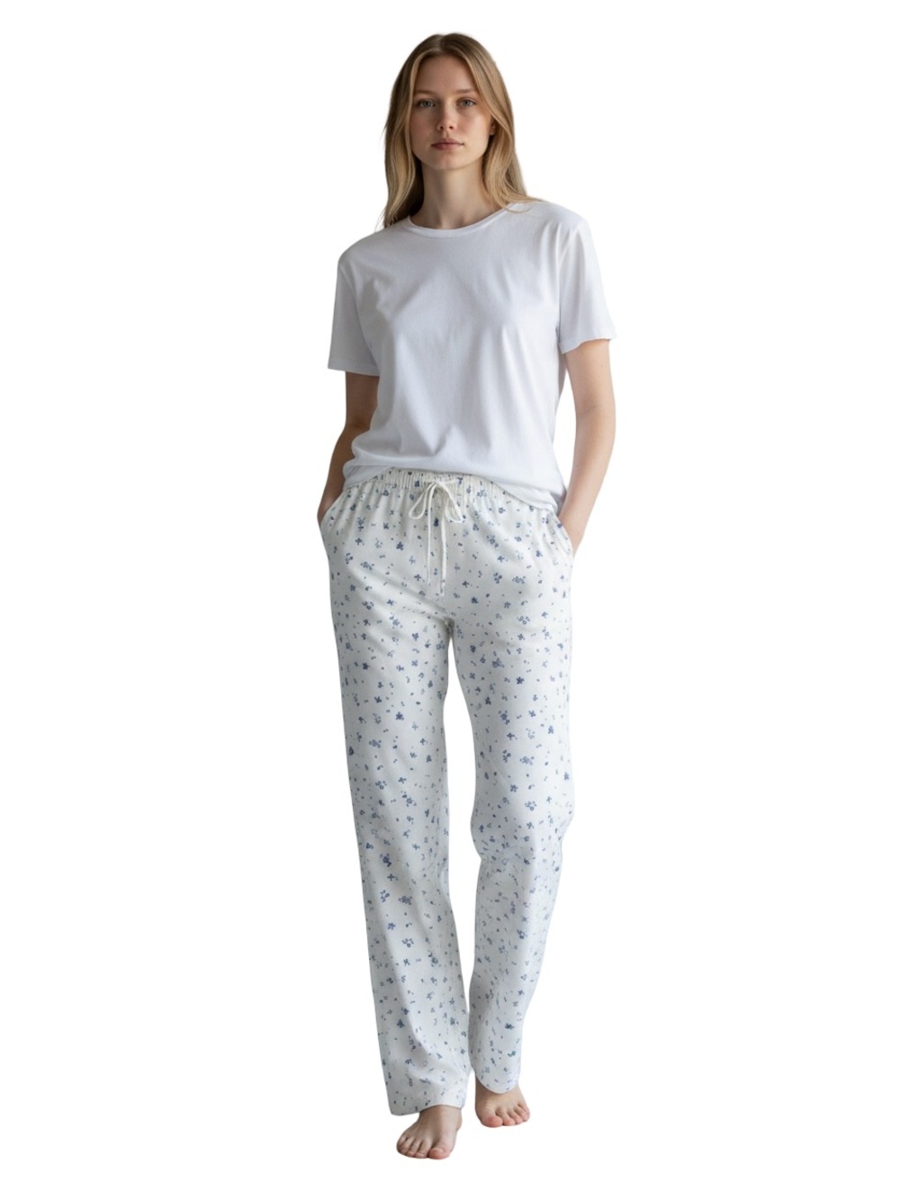 Relaxed Straight-Leg White Floral Lounge Pants (NWOT)